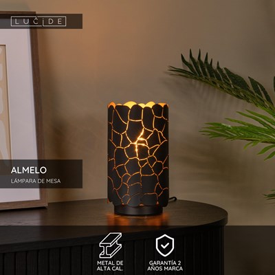 Lucide ALMELO - Lámpara de mesa - Ø 15 cm - 1xE27 - Negro